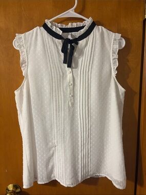 Elle White Eyelet Pintuck Sleeveless Camisole with Black Tie